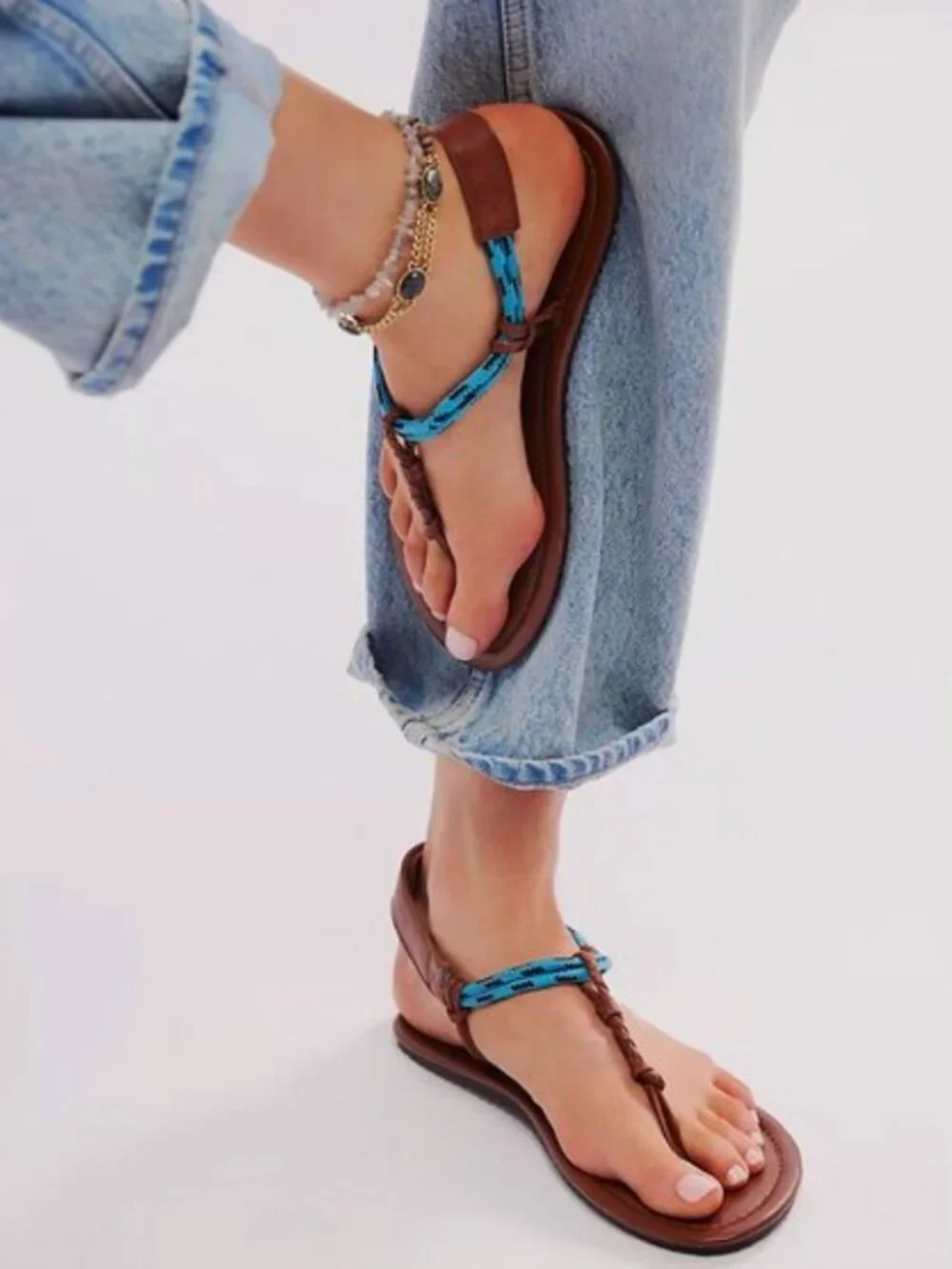 (New) Free People – Island Hopping Wrap Leather Sandals (Luggage) – Women's 7.5